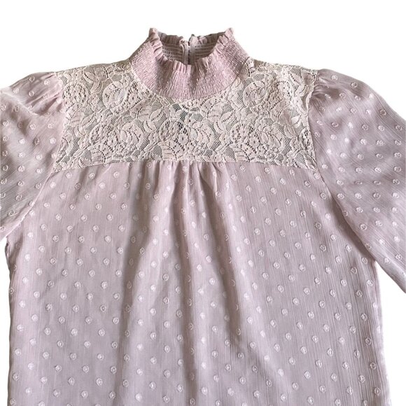 Promesa High Neck Textured Blouse With Bell Sleeve-Dusty Pink-Size Small-GUC - Picture 2 of 9